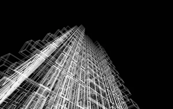 Soyut mimari arkaplan, bina, 3 boyutlu illüstrasyon