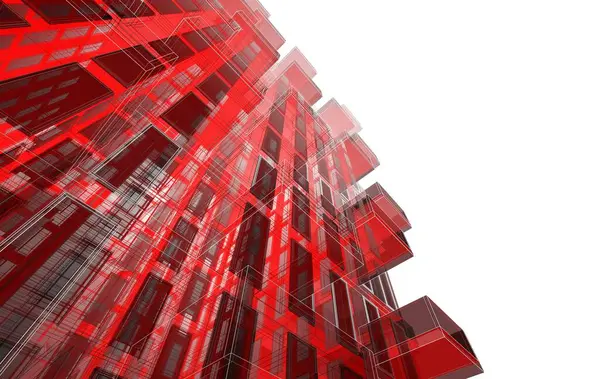 Soyut mimari arkaplan, bina, 3 boyutlu illüstrasyon