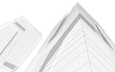 Soyut geometrik mimari arkaplan, 3 boyutlu illüstrasyon