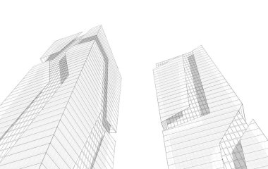 Soyut geometrik mimari arkaplan, 3 boyutlu illüstrasyon