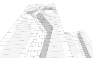 Soyut geometrik mimari arkaplan, 3 boyutlu illüstrasyon