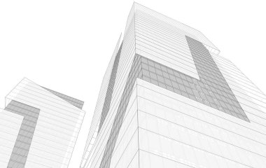 Soyut geometrik mimari arkaplan, 3 boyutlu illüstrasyon