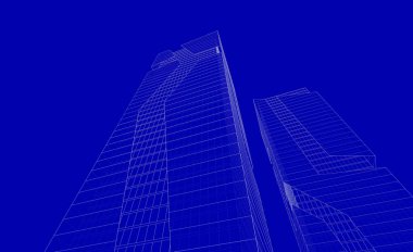 Soyut geometrik mimari arkaplan, 3 boyutlu illüstrasyon