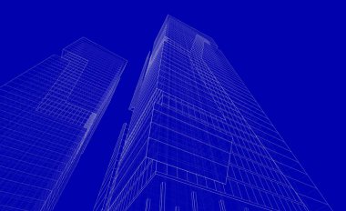 Soyut geometrik mimari arkaplan, 3 boyutlu illüstrasyon