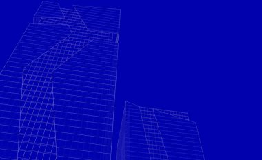 Soyut geometrik mimari arkaplan, 3 boyutlu illüstrasyon