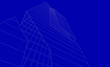 Soyut mimari arkaplan, bina, 3 boyutlu illüstrasyon