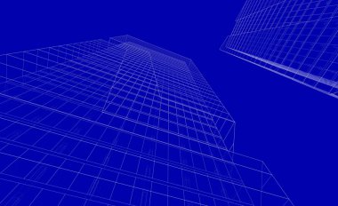 Soyut geometrik mimari arkaplan, 3 boyutlu illüstrasyon