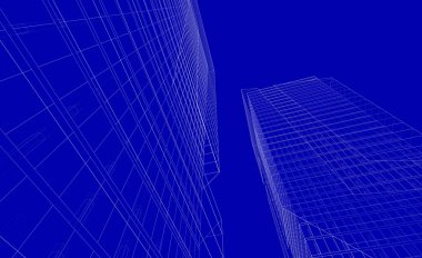 Soyut geometrik mimari arkaplan, 3 boyutlu illüstrasyon