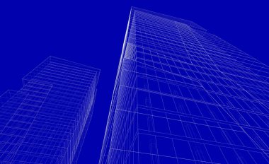 Soyut geometrik mimari arkaplan, 3 boyutlu illüstrasyon