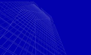 Soyut mimari arkaplan, bina, 3 boyutlu illüstrasyon