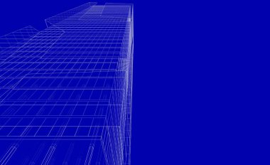 Soyut mimari arkaplan, bina, 3 boyutlu illüstrasyon