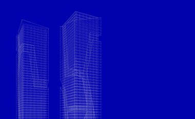 Soyut geometrik mimari arkaplan, 3 boyutlu illüstrasyon