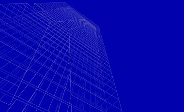 Soyut mimari arkaplan, bina, 3 boyutlu illüstrasyon