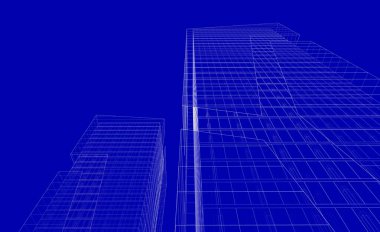 Soyut geometrik mimari arkaplan, 3 boyutlu illüstrasyon