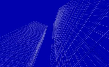 Soyut geometrik mimari arkaplan, 3 boyutlu illüstrasyon