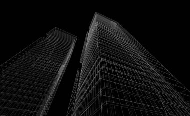 Soyut geometrik mimari arkaplan, 3 boyutlu illüstrasyon