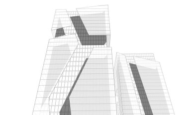 Soyut geometrik mimari arkaplan, 3 boyutlu illüstrasyon