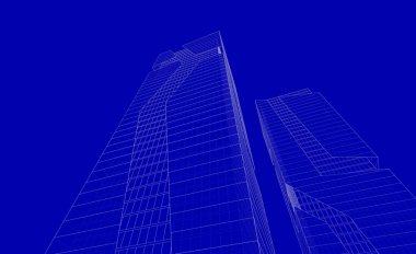 Soyut geometrik mimari arkaplan, 3 boyutlu illüstrasyon