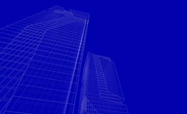 Soyut geometrik mimari arkaplan, 3 boyutlu illüstrasyon