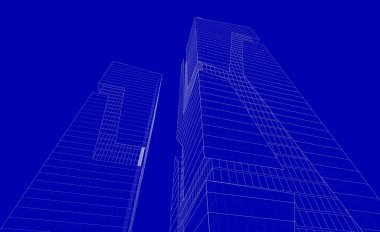 Soyut geometrik mimari arkaplan, 3 boyutlu illüstrasyon