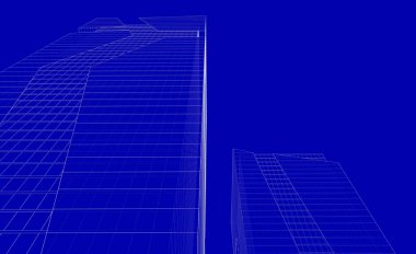Soyut geometrik mimari arkaplan, 3 boyutlu illüstrasyon