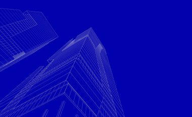 Soyut geometrik mimari arkaplan, 3 boyutlu illüstrasyon