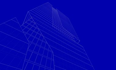 Soyut mimari arkaplan, bina, 3 boyutlu illüstrasyon