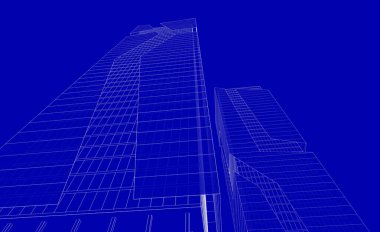 Soyut geometrik mimari arkaplan, 3 boyutlu illüstrasyon