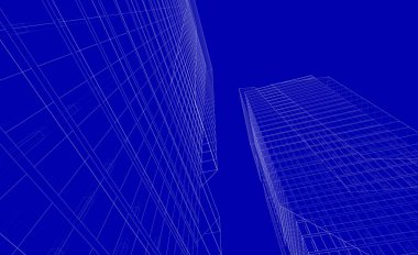 Soyut geometrik mimari arkaplan, 3 boyutlu illüstrasyon