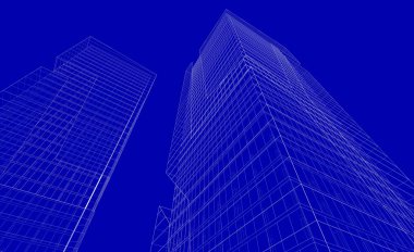 Soyut geometrik mimari arkaplan, 3 boyutlu illüstrasyon