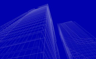 Soyut geometrik mimari arkaplan, 3 boyutlu illüstrasyon