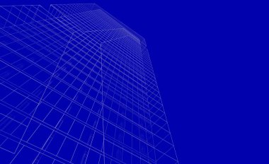 Soyut mimari arkaplan, bina, 3 boyutlu illüstrasyon