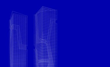 Soyut geometrik mimari arkaplan, 3 boyutlu illüstrasyon