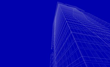 Soyut mimari arkaplan, bina, 3 boyutlu illüstrasyon