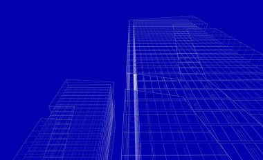 Soyut geometrik mimari arkaplan, 3 boyutlu illüstrasyon