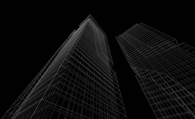 Soyut geometrik mimari arkaplan, 3 boyutlu illüstrasyon