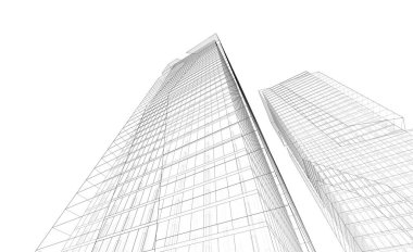 Soyut geometrik mimari arkaplan, 3 boyutlu illüstrasyon