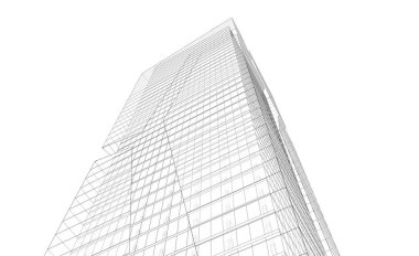 Soyut mimari arkaplan, bina, 3 boyutlu illüstrasyon