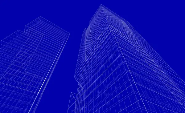 Soyut geometrik mimari arkaplan, 3 boyutlu illüstrasyon