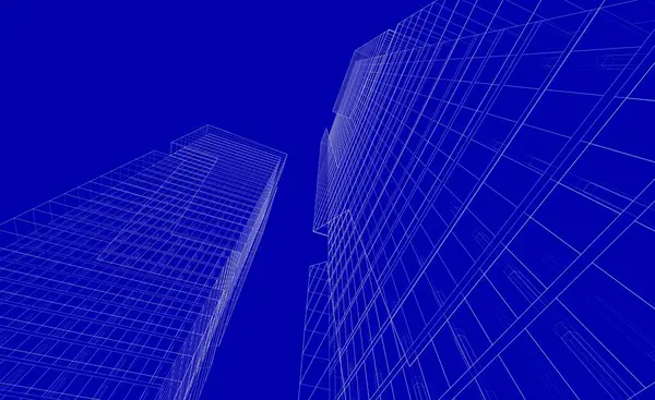 Soyut geometrik mimari arkaplan, 3 boyutlu illüstrasyon