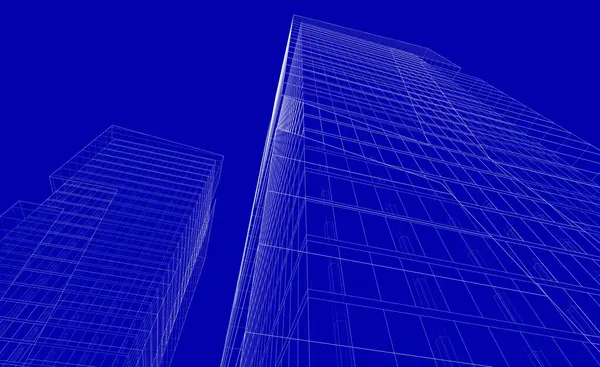 Soyut geometrik mimari arkaplan, 3 boyutlu illüstrasyon