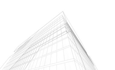 Soyut mimari arkaplan, bina, 3 boyutlu illüstrasyon