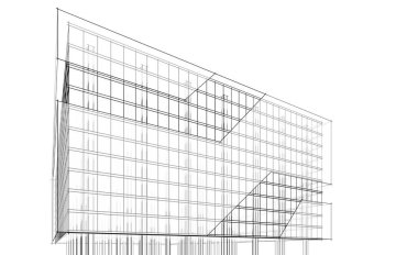 Soyut mimari arkaplan, bina, 3 boyutlu illüstrasyon