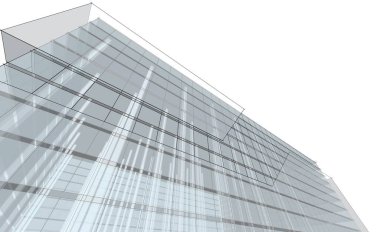 Soyut mimari arkaplan, bina, 3 boyutlu illüstrasyon