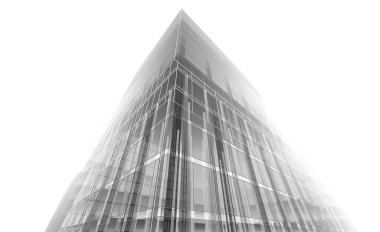 Soyut mimari arkaplan, bina, 3 boyutlu illüstrasyon