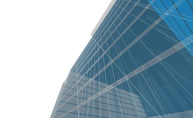 Soyut mimari arkaplan, bina, 3 boyutlu illüstrasyon