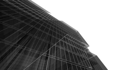 Soyut mimari arkaplan, bina, 3 boyutlu illüstrasyon