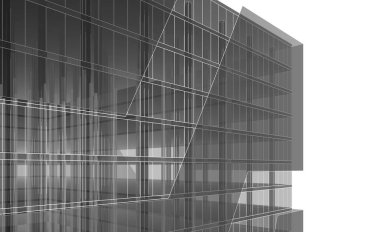 Soyut mimari arkaplan, bina, 3 boyutlu illüstrasyon