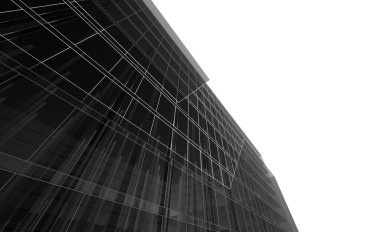 Soyut mimari arkaplan, bina, 3 boyutlu illüstrasyon