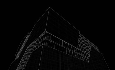 Soyut mimari arkaplan, bina, 3 boyutlu illüstrasyon